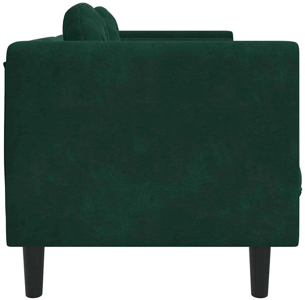 Trivietė sofa su pagalvėlėmis, tamsiai žalios spalvos, aksomas