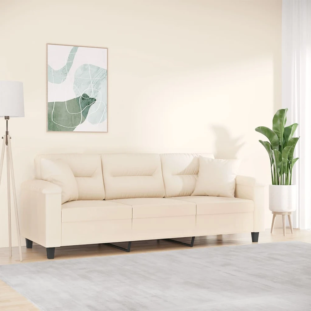 Trivietė sofa su pagalvėmis, smėlio, 180cm, audinys