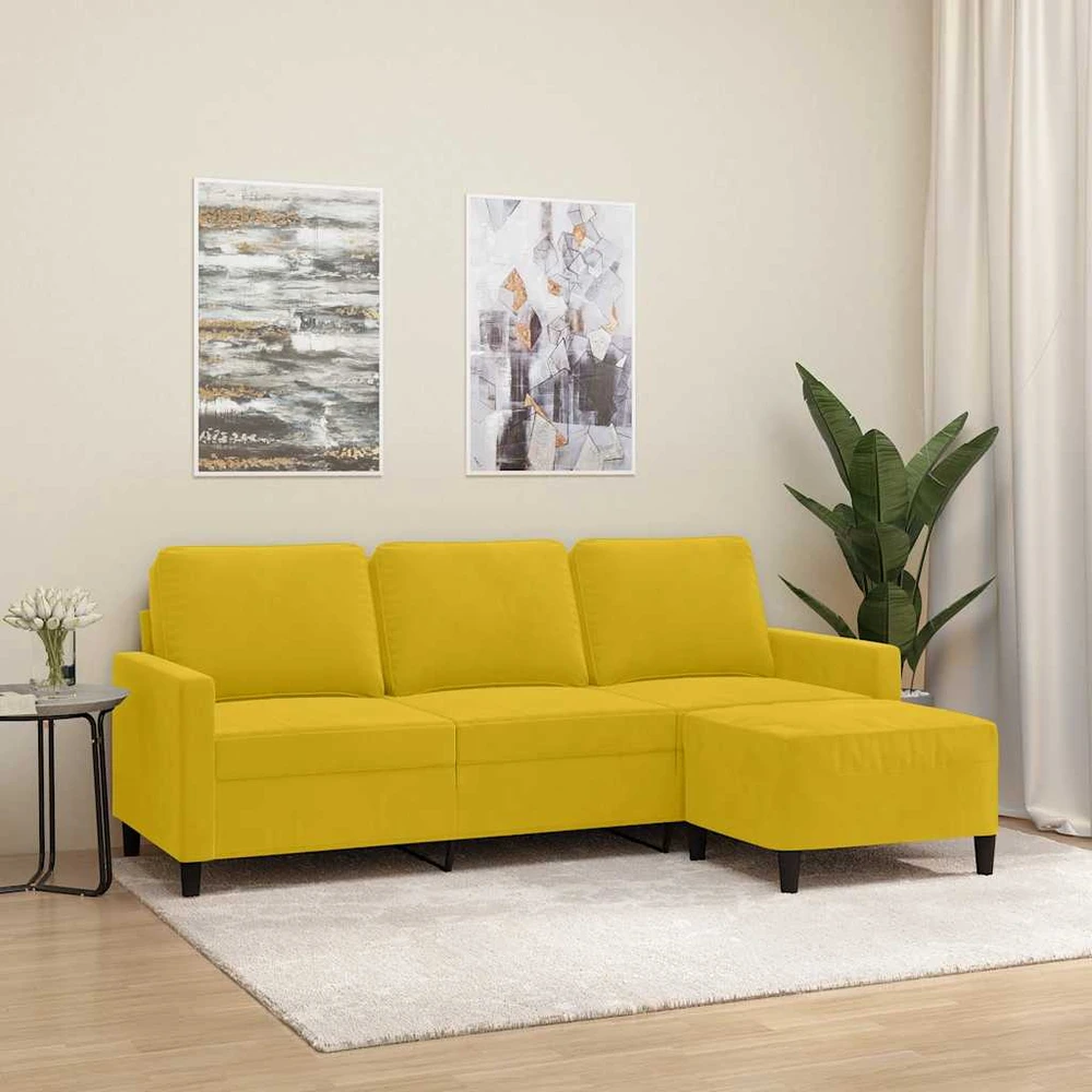 Trivietė sofa su pakoja, geltonos spalvos, 180cm, aksomas