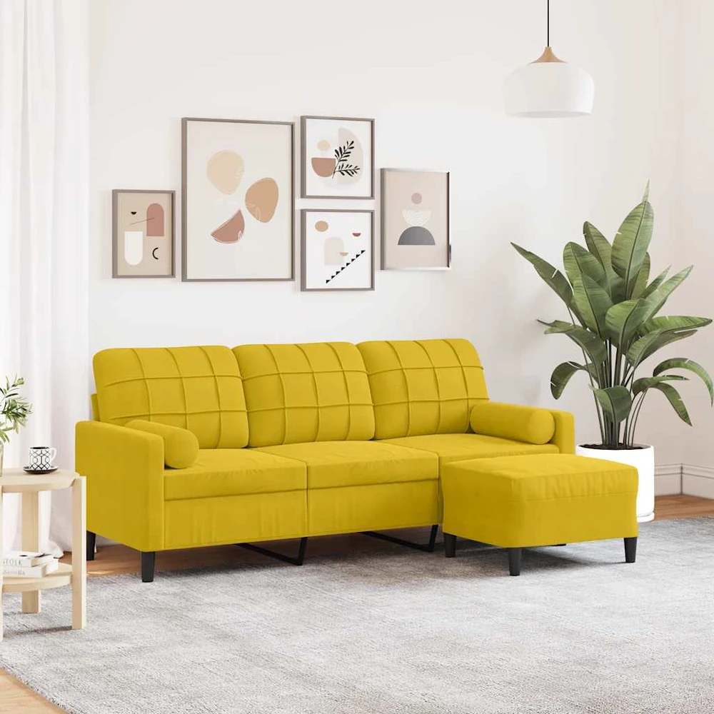 Trivietė sofa su pakoja, geltonos spalvos, 180cm, aksomas