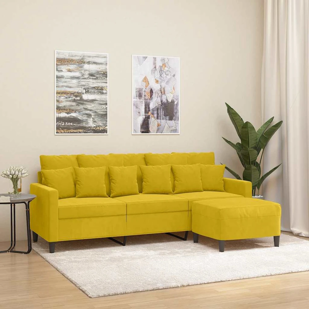 Trivietė sofa su pakoja, geltonos spalvos, 180cm, aksomas