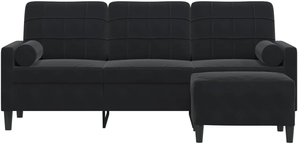 Trivietė sofa su pakoja, juodos spalvos, 180cm, aksomas