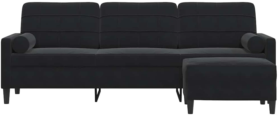 Trivietė sofa su pakoja, juodos spalvos, 210cm, aksomas