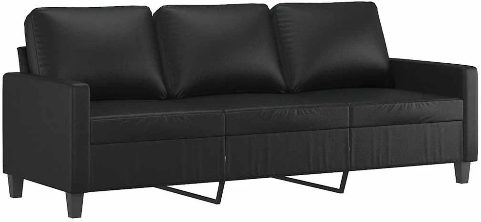 Trivietė sofa su pakoja, juodos spalvos, 180cm, dirbtinė oda