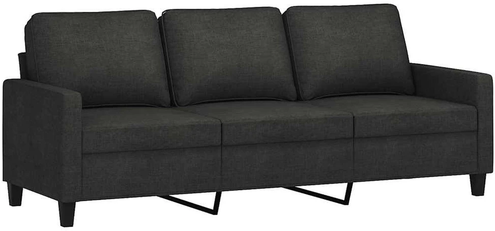 Trivietė sofa su pakoja, juodos spalvos, 180cm, audinys