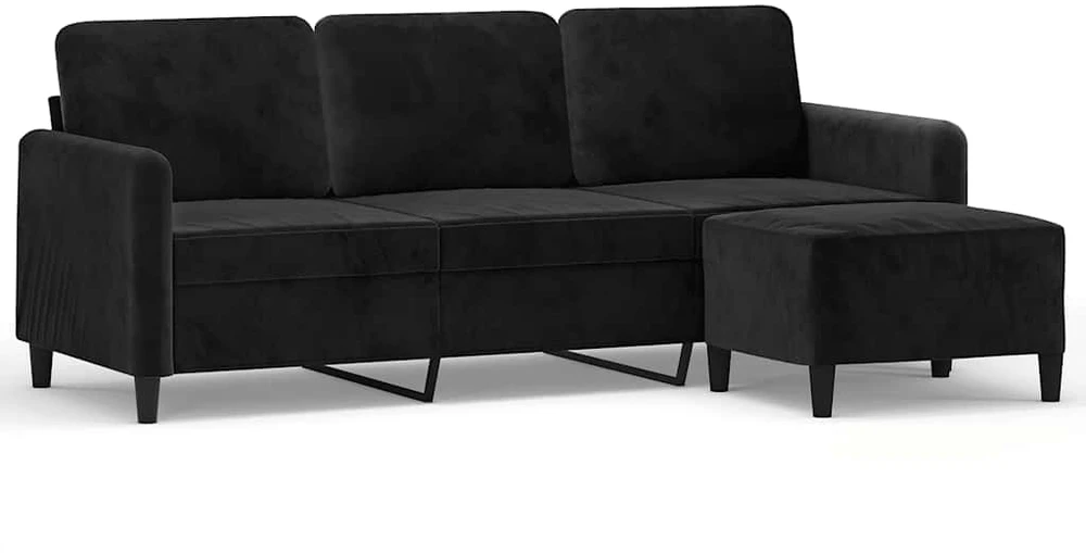 Trivietė sofa su pakoja, juodos spalvos, 180cm, aksomas