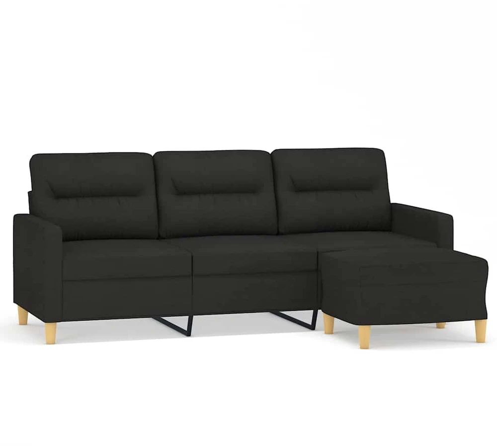 Trivietė sofa su pakoja, juodos spalvos, 180cm, audinys