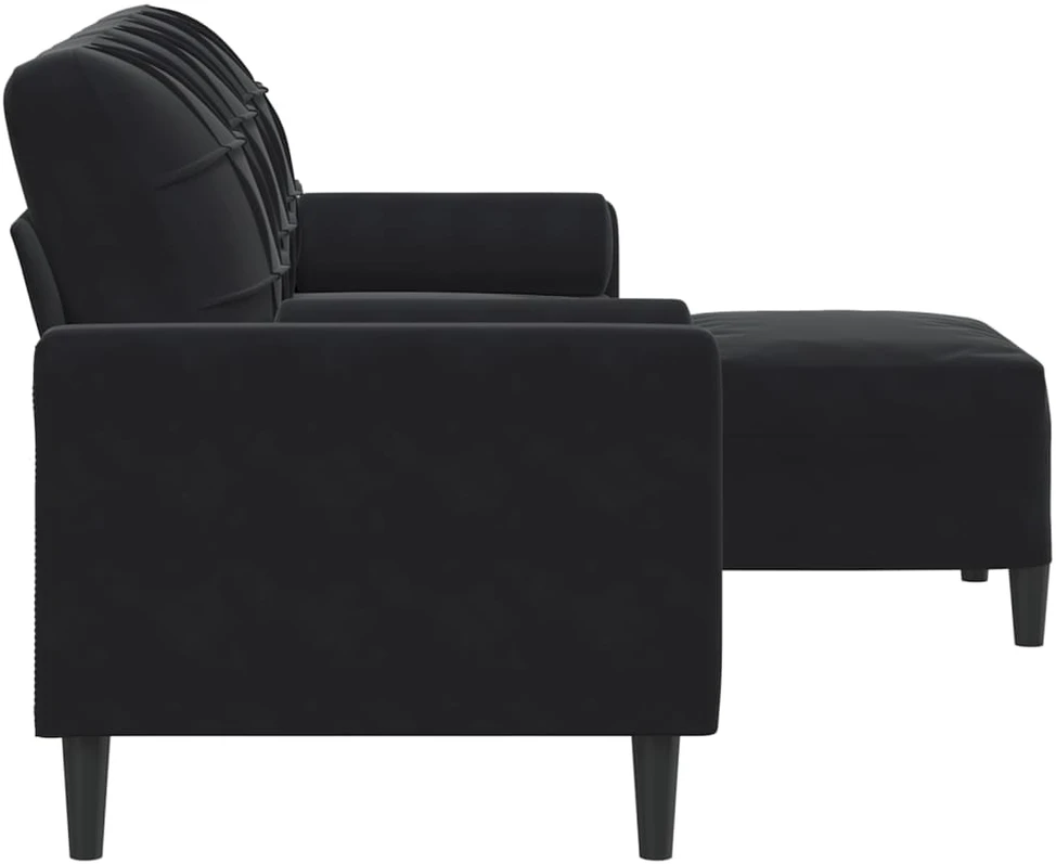 Trivietė sofa su pakoja, juodos spalvos, 180cm, aksomas