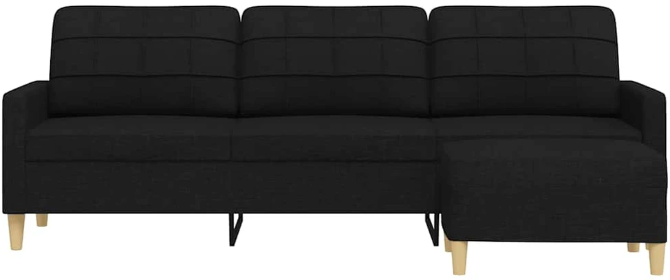 Trivietė sofa su pakoja, juodos spalvos, 210cm, audinys