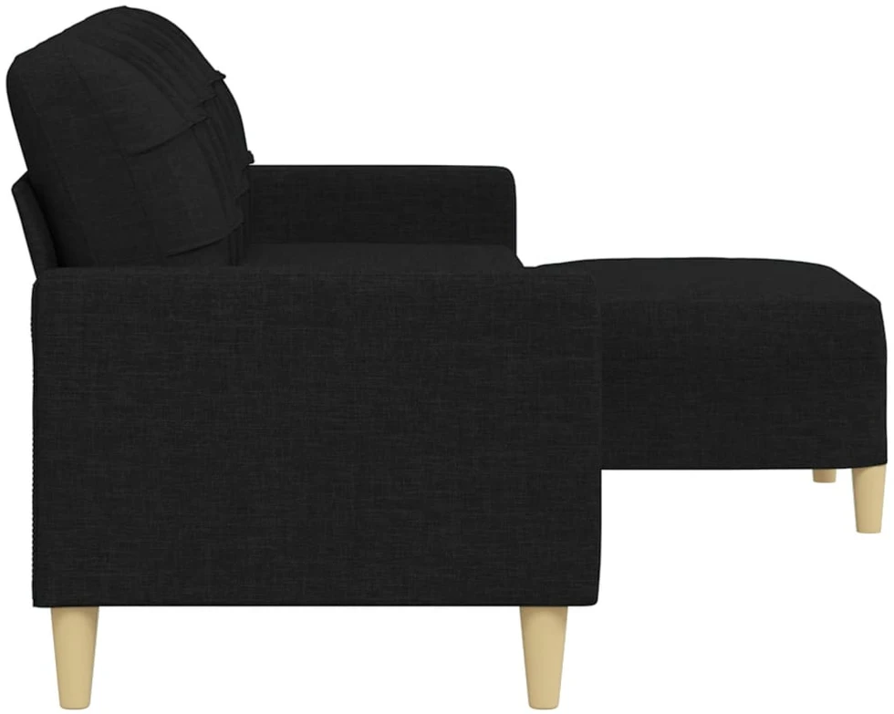 Trivietė sofa su pakoja, juodos spalvos, 210cm, audinys