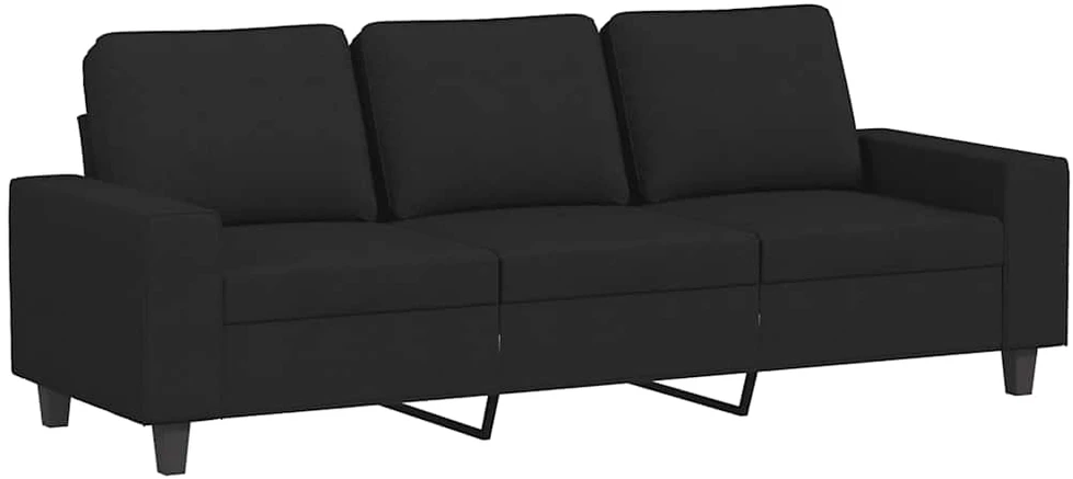 Trivietė sofa su pakoja, juodos spalvos, 180cm, audinys