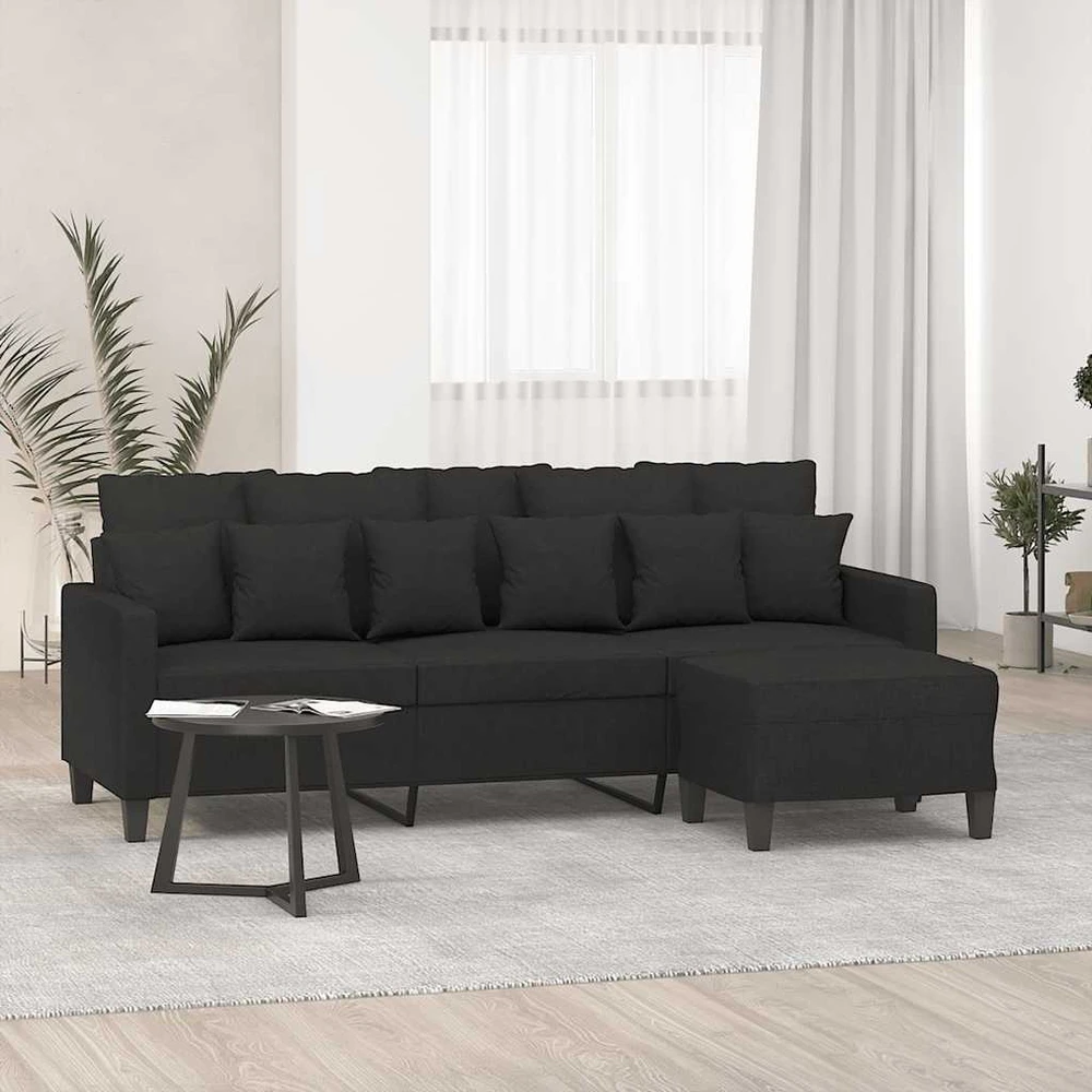 Trivietė sofa su pakoja, juodos spalvos, 180cm, audinys