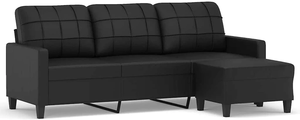 Trivietė sofa su pakoja, juodos spalvos, 180cm, dirbtinė oda