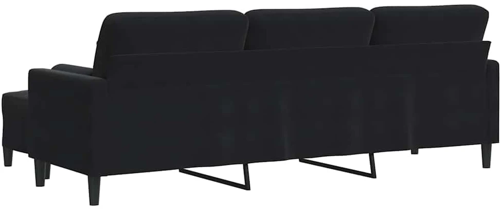 Trivietė sofa su pakoja, juodos spalvos, 210cm, aksomas