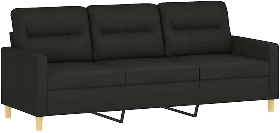 Trivietė sofa su pakoja, juodos spalvos, 180cm, audinys