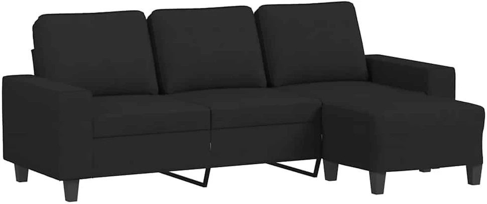 Trivietė sofa su pakoja, juodos spalvos, 180cm, audinys