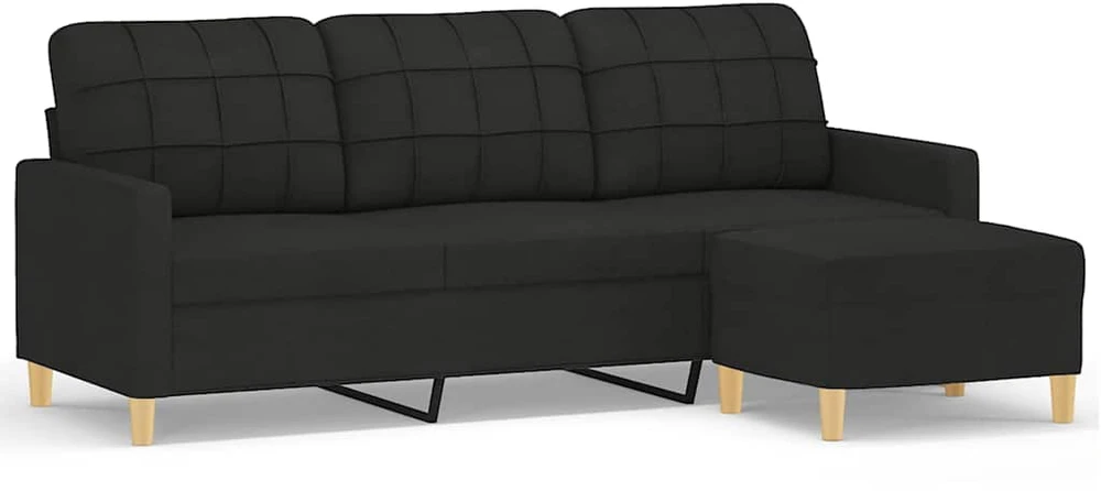 Trivietė sofa su pakoja, juodos spalvos, 180cm, audinys