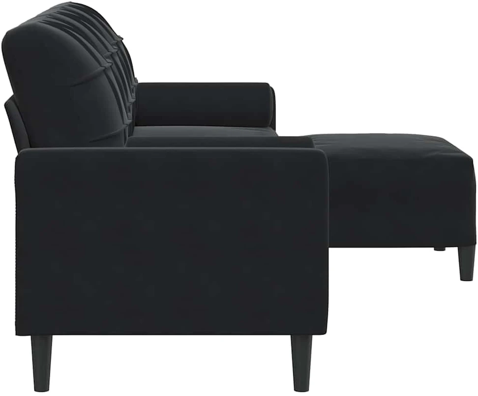Trivietė sofa su pakoja, juodos spalvos, 210cm, aksomas