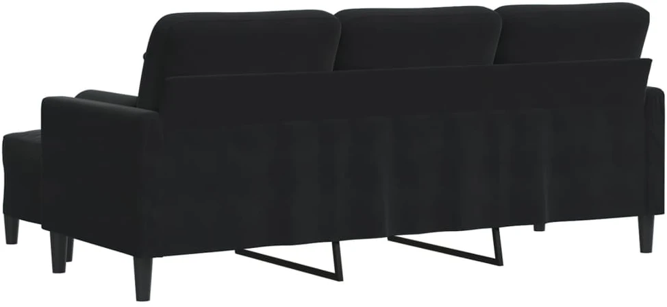 Trivietė sofa su pakoja, juodos spalvos, 180cm, aksomas