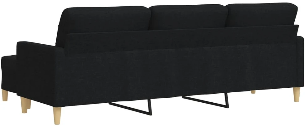 Trivietė sofa su pakoja, juodos spalvos, 210cm, audinys