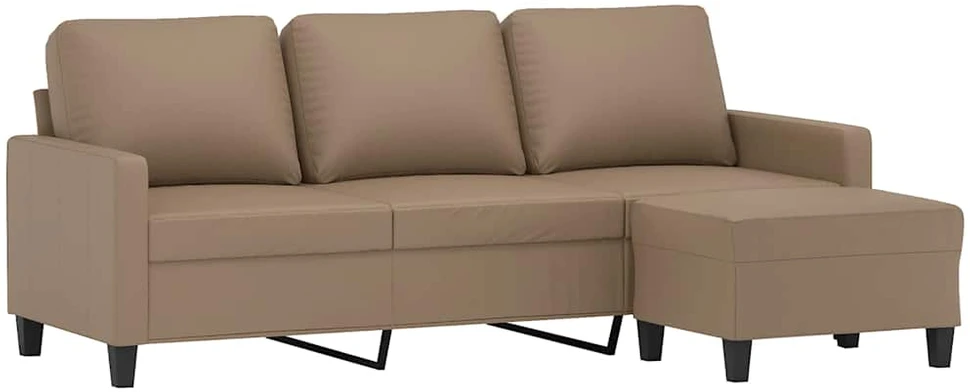 Trivietė sofa su pakoja, kapučino spalvos, 180cm, dirbtinė oda