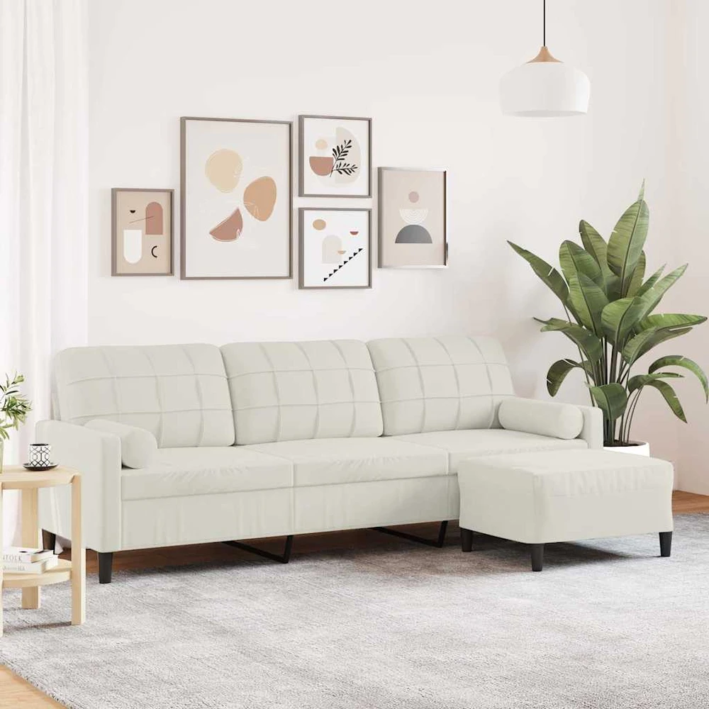 Trivietė sofa su pakoja, kreminės spalvos, 210cm, aksomas