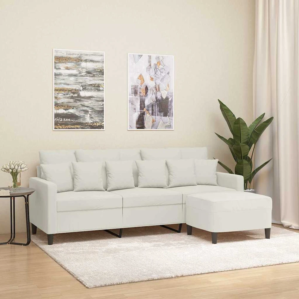 Trivietė sofa su pakoja, kreminės spalvos, 180cm, aksomas