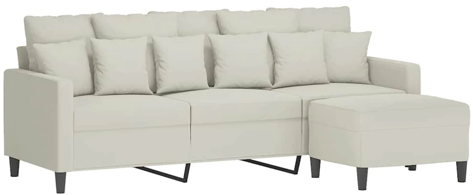 Trivietė sofa su pakoja, kreminės spalvos, 180cm, aksomas