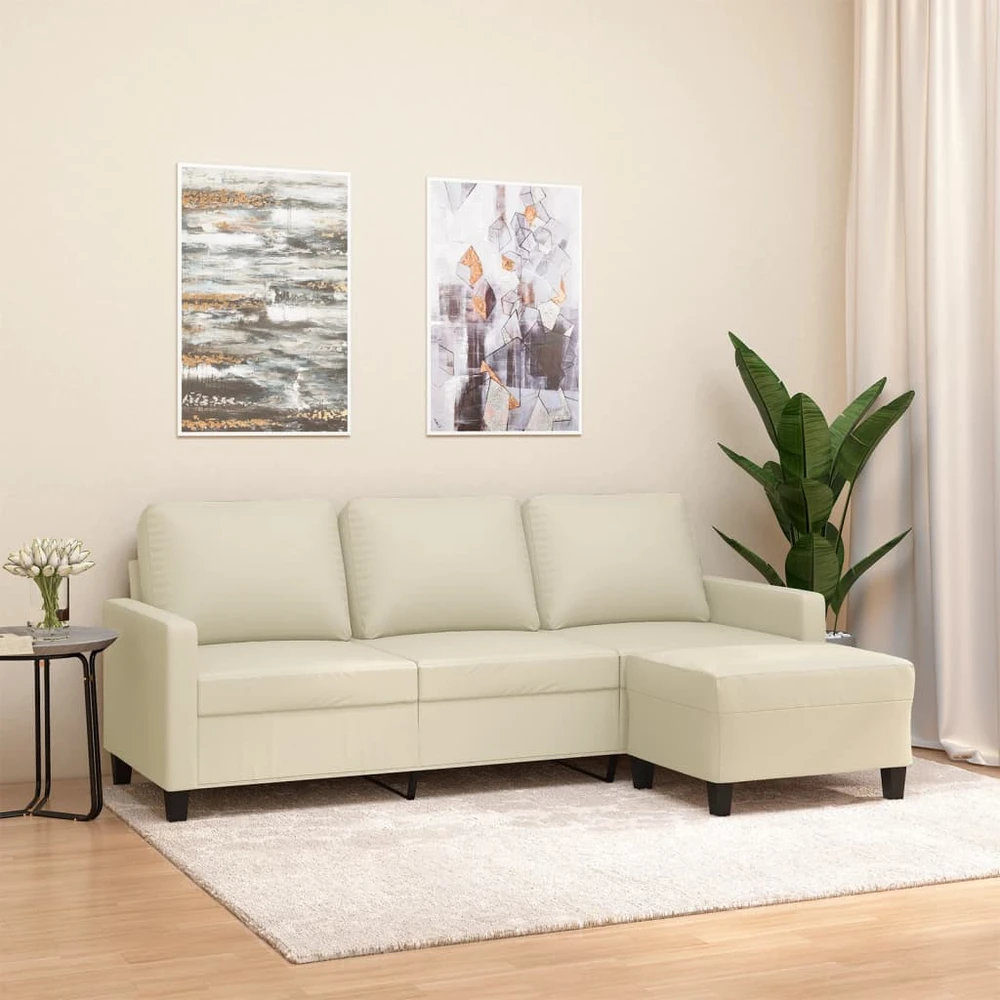 Trivietė sofa su pakoja, kreminės spalvos, 180cm, dirbtinė oda