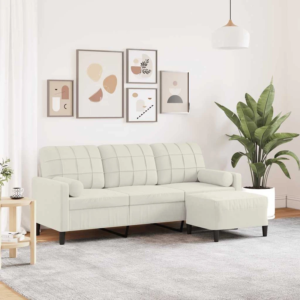 Trivietė sofa su pakoja, kreminės spalvos, 180cm, aksomas