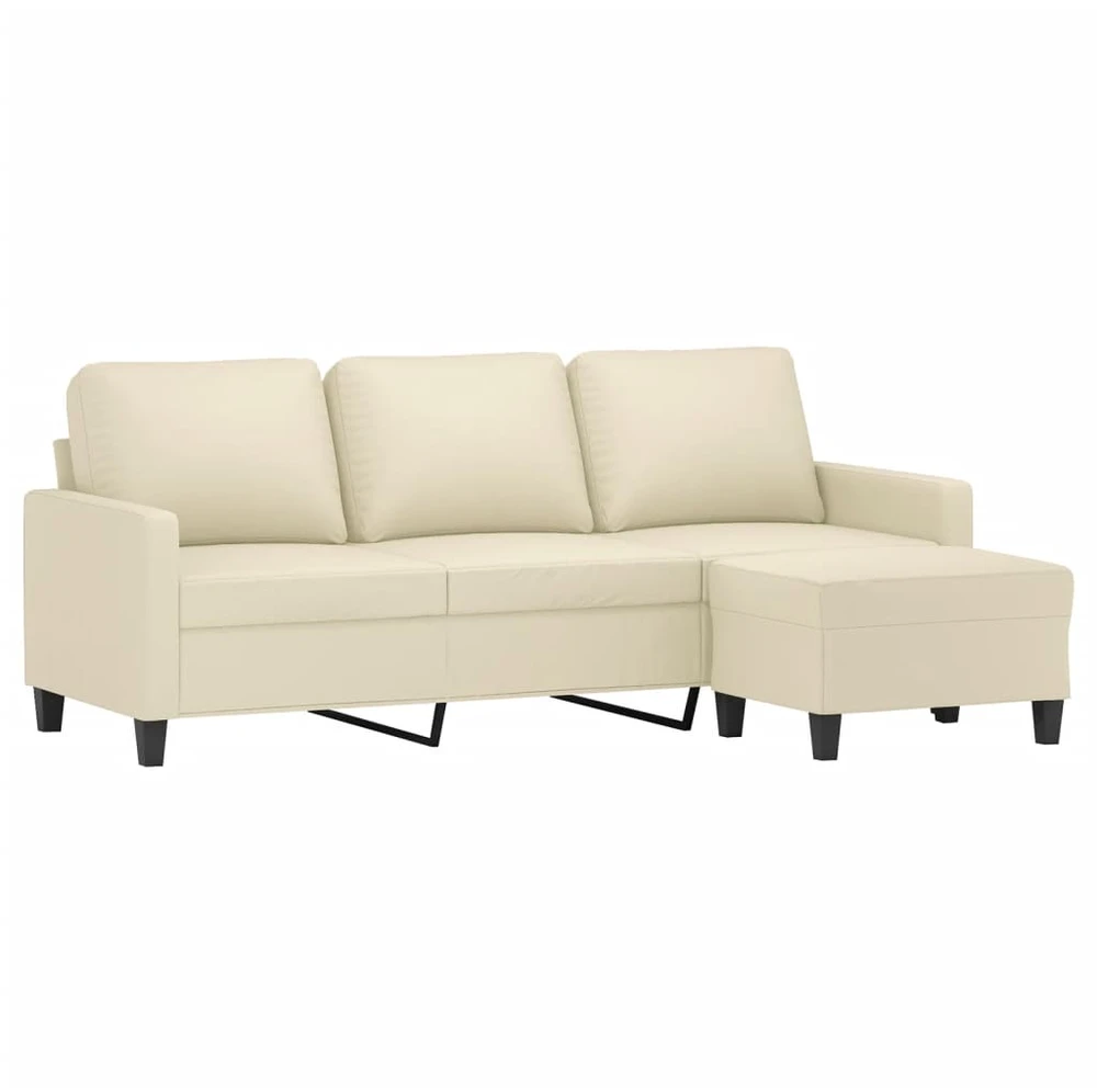 Trivietė sofa su pakoja, kreminės spalvos, 180cm, dirbtinė oda