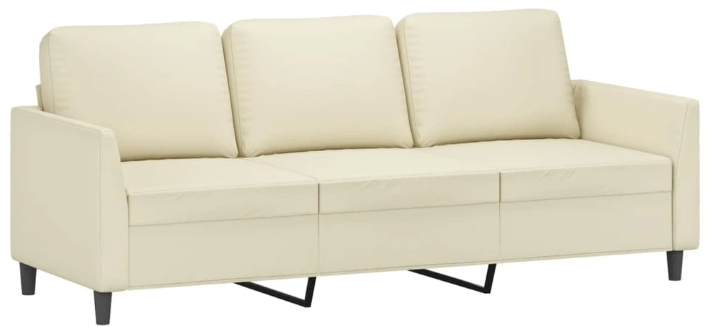 Trivietė sofa su pakoja, kreminės spalvos, 180cm, dirbtinė oda
