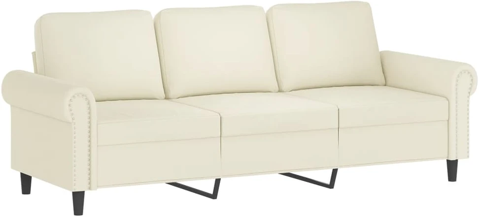 Trivietė sofa su pakoja, kreminės spalvos, 180cm, aksomas