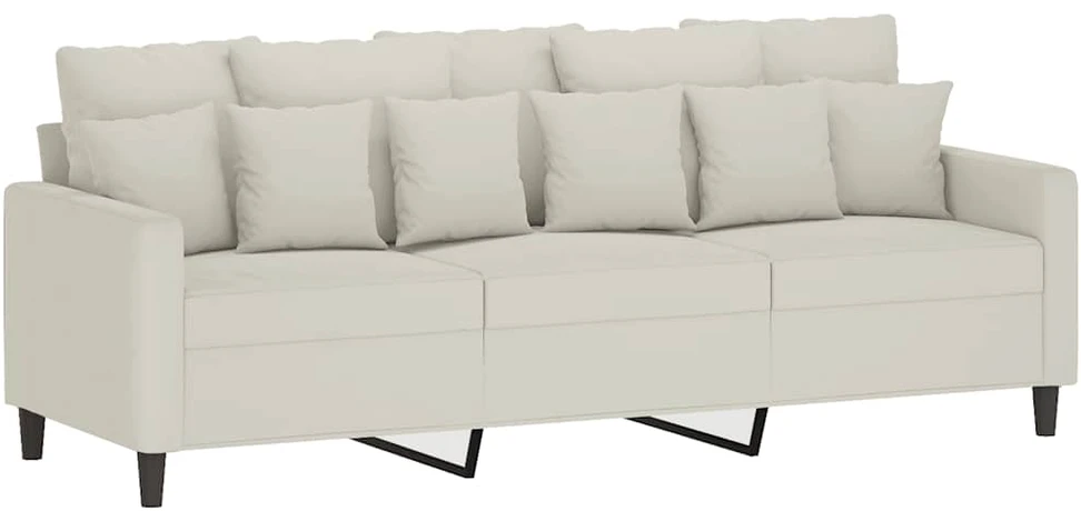 Trivietė sofa su pakoja, kreminės spalvos, 180cm, aksomas