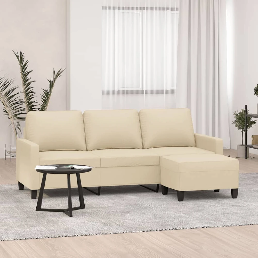 Trivietė sofa su pakoja, kreminės spalvos, 180cm, audinys