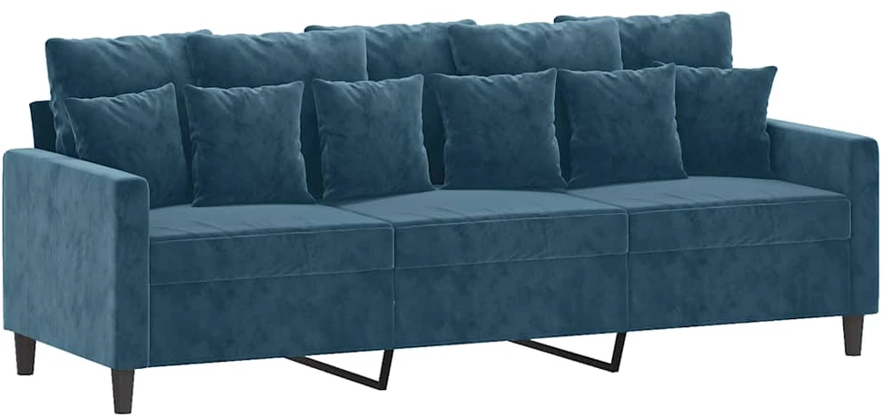 Trivietė sofa su pakoja, mėlynos spalvos, 180cm, aksomas