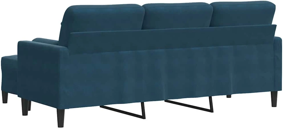 Trivietė sofa su pakoja, mėlynos spalvos, 180cm, aksomas