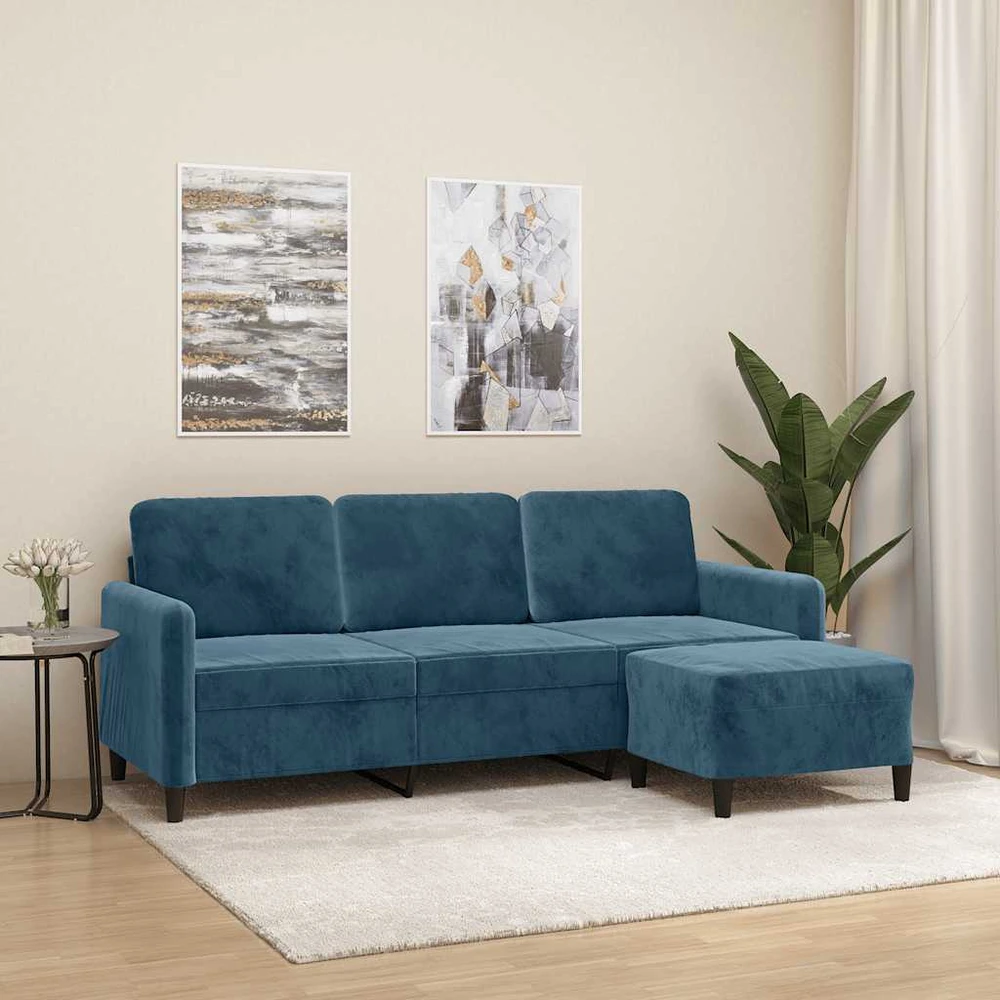 Trivietė sofa su pakoja, mėlynos spalvos, 180cm, aksomas