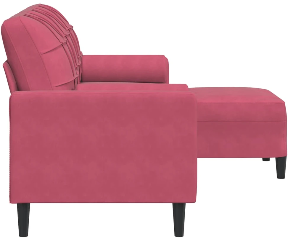 Trivietė sofa su pakoja, raudonojo vyno spalvos, 180cm, aksomas