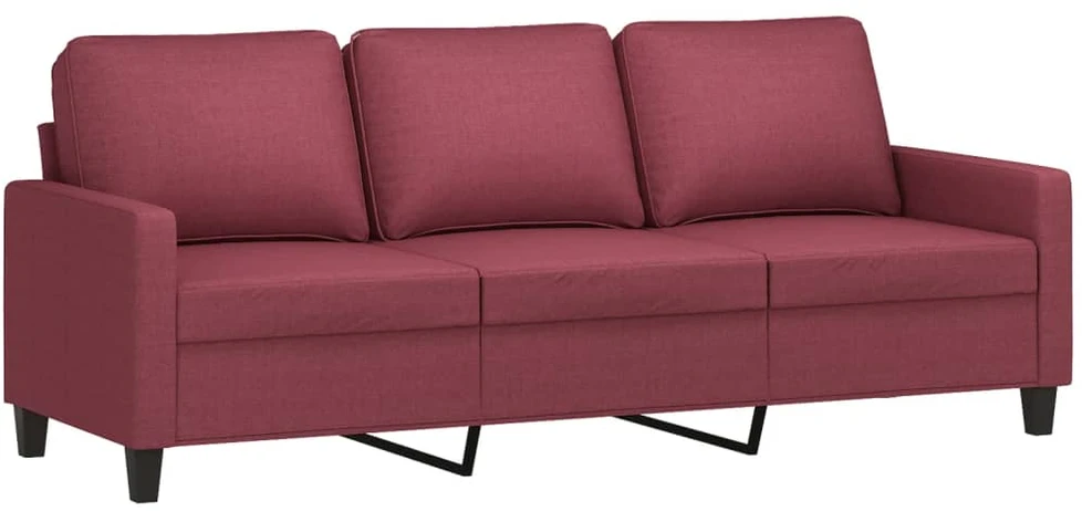 Trivietė sofa su pakoja, raudonojo vyno spalvos, 180cm, audinys