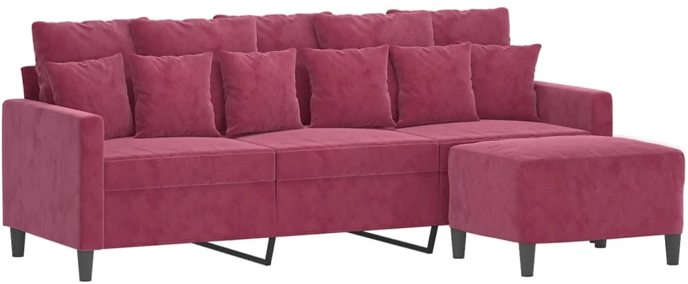 Trivietė sofa su pakoja, raudonojo vyno spalvos, 180cm, aksomas