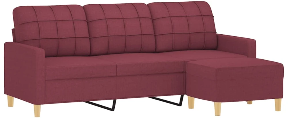 Trivietė sofa su pakoja, raudonojo vyno spalvos, 180cm, audinys