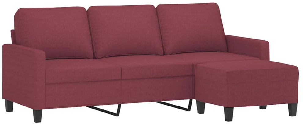 Trivietė sofa su pakoja, raudonojo vyno spalvos, 180cm, audinys