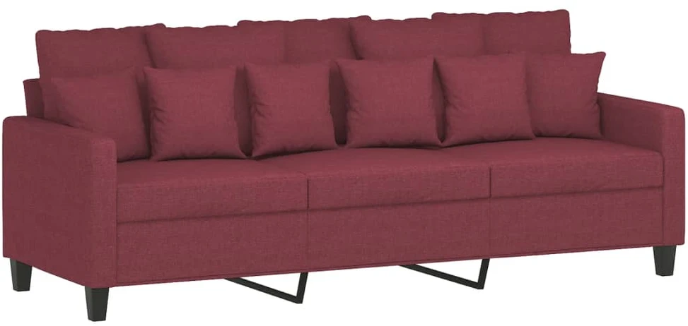 Trivietė sofa su pakoja, raudonojo vyno spalvos, 180cm, audinys