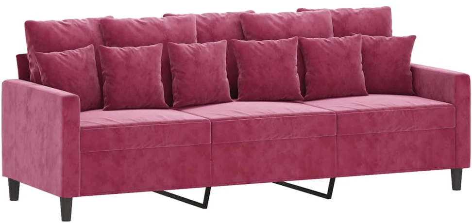 Trivietė sofa su pakoja, raudonojo vyno spalvos, 180cm, aksomas