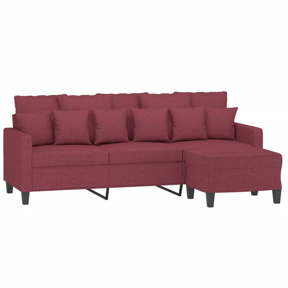 Trivietė sofa su pakoja, raudonojo vyno spalvos, 180cm, audinys