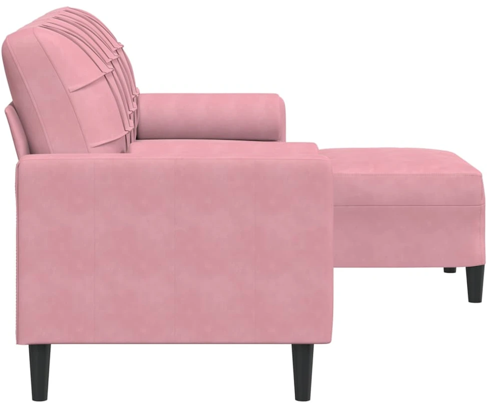 Trivietė sofa su pakoja, rožinės spalvos, 180cm, aksomas