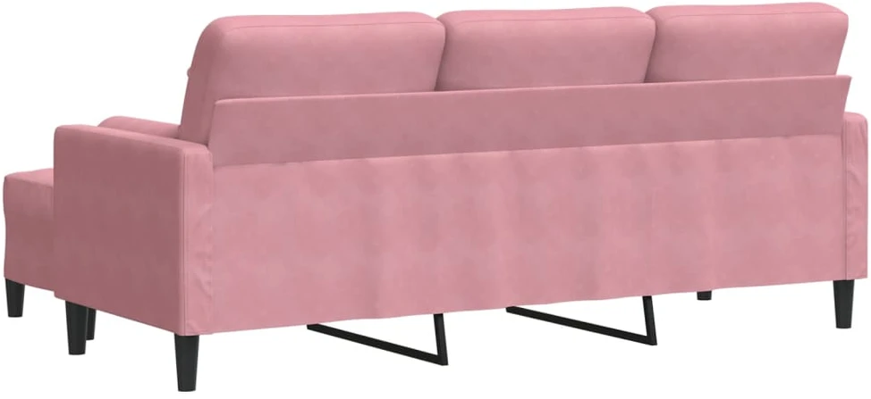 Trivietė sofa su pakoja, rožinės spalvos, 180cm, aksomas