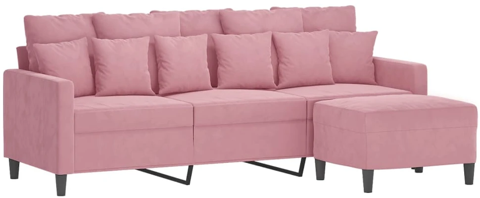Trivietė sofa su pakoja, rožinės spalvos, 180cm, aksomas
