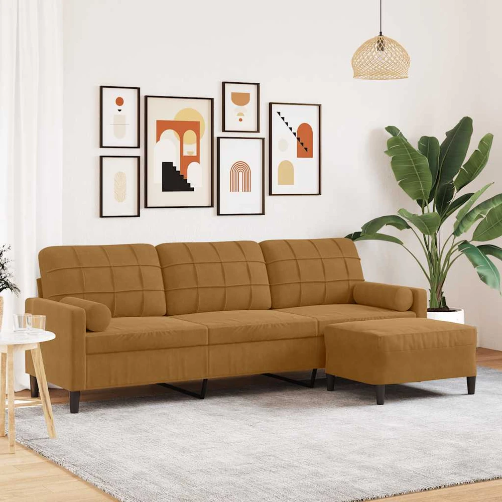 Trivietė sofa su pakoja, rudos spalvos, 210cm, aksomas